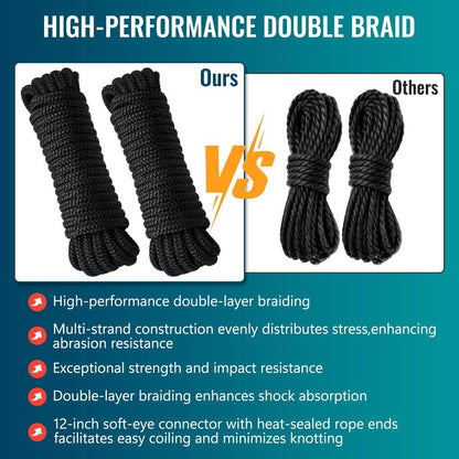 PropelTech 4 Pack 3/8" x 15’ Boat Dock Lines for Boat & Pontoon, Premium Marine- Grade Double Braided Nylon Dock Line, Pre-Spliced with a 12" Eyelet-Black,Boating Gifts for Men