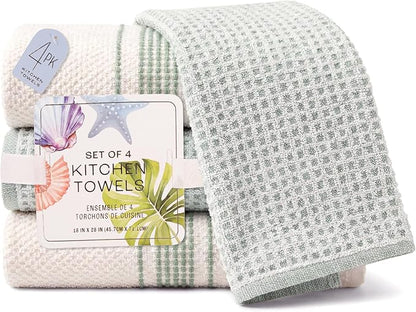 MosJos Kitchen Towels, Cotton Hand Towels White & Turquoise Mini Weaved