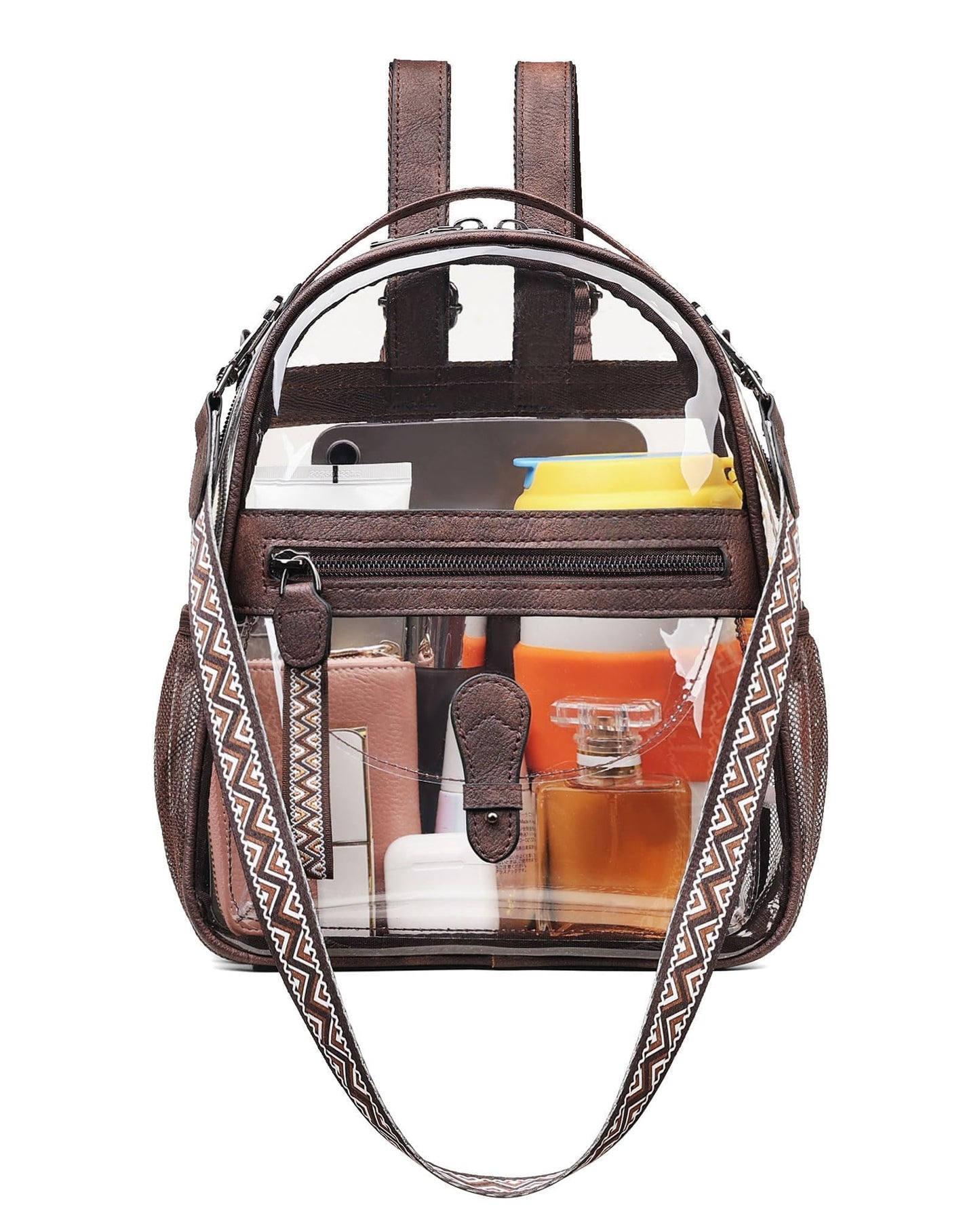 FADEON Clear Small Backpack Purse for Women, Designer Transparent Shoulder Handbag, PVC Mini Clear Bag for Stadium Approved