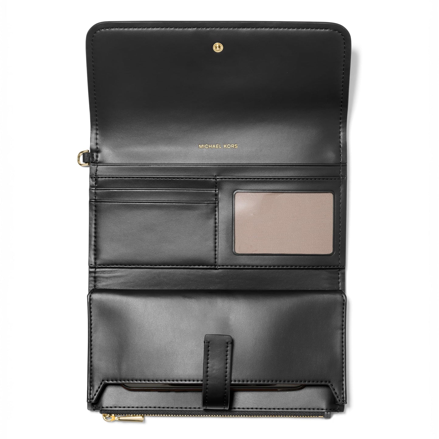 Michael Kors Women's Jet Set Medium Flap Double Zip Wristlet, Gold-Tone Hardware/Leather, Black