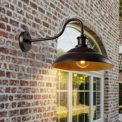 Dusk to Dawn Outdoor Gooseneck Barn Light Fixture, 16 Inch Dome Large Wall Sconce Farmhouse Exterior Wall Mount Light for House Garage Patio Doorway, 1 Pack