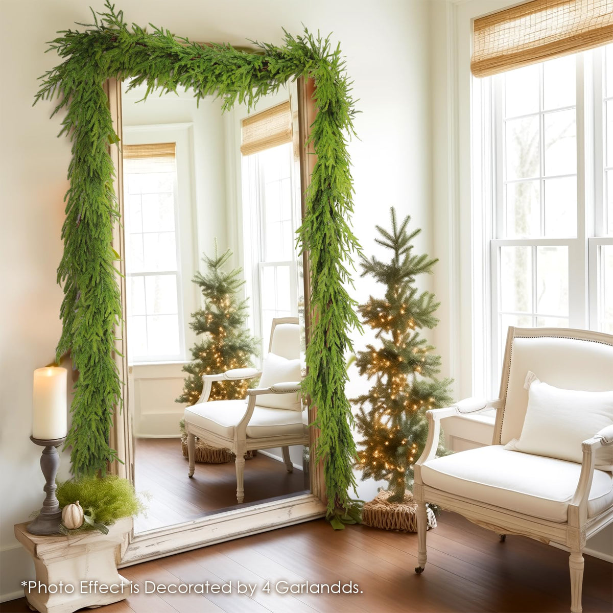 WBHome 9ft Real Touch Norfolk Pine Christmas Garland, Winter Greenery Garland for Christmas, Holiday Seasonal Outdoor/Indoor Home Decor, 9FT Long