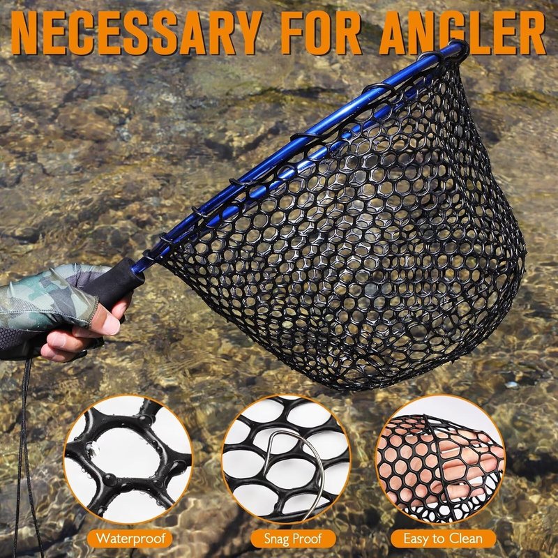 Rubber Fishing Net Replacement - Clear & Black Foldable Landing Net for Freshwater & Saltwater | 5 Sizes Available