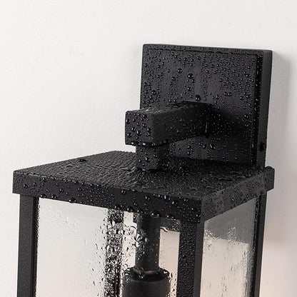 mirrea 18" Classic Outdoor Wall Sconce 1 Light in Matte Black Rectangular Metal Frame and Clear Glass Shade Waterproof Porch Light Patio Light Pack of 2