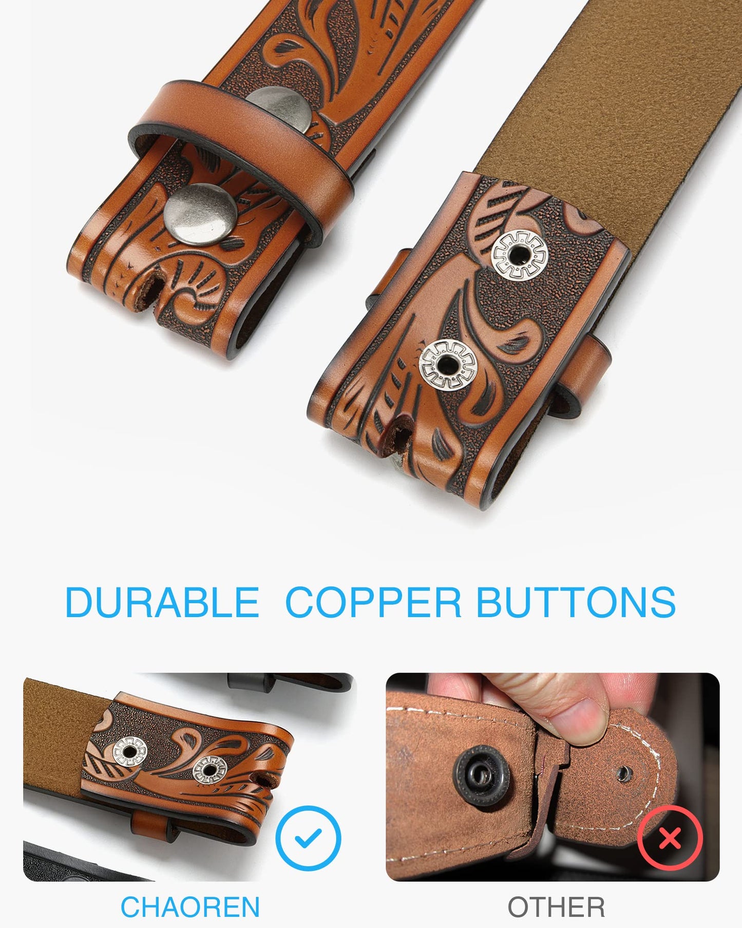 CHAOREN Western Belts for Men without Buckle - Cowboy Belt 1.5" Full Grain Leather Belt for Jeans - One Solid Piece Leather