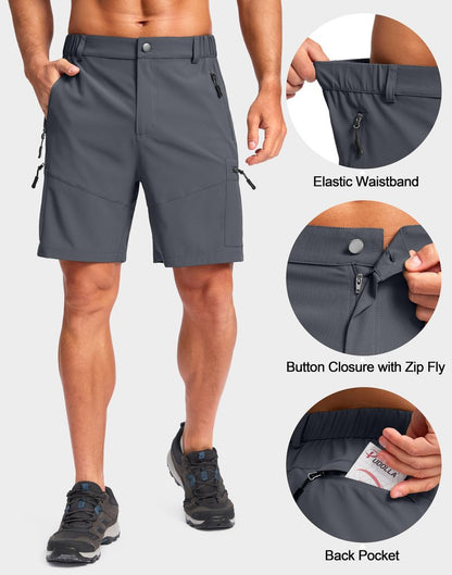 Pudolla Men's Hiking Cargo Shorts Lightweight 7" Travel Casual Shorts for Men Golf Work Outdoor with 5 Zipper Pockets(Deep Grey Small)