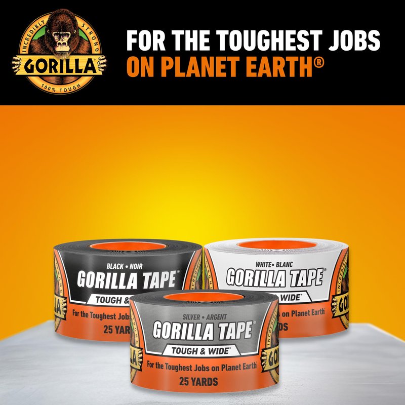 Gorilla Tape Tough & Wide, Silver Tape, 2.88" x 25 yd (Pack of 1) - Heavy Duty and Weather Resistant for Indoor or Outdoor