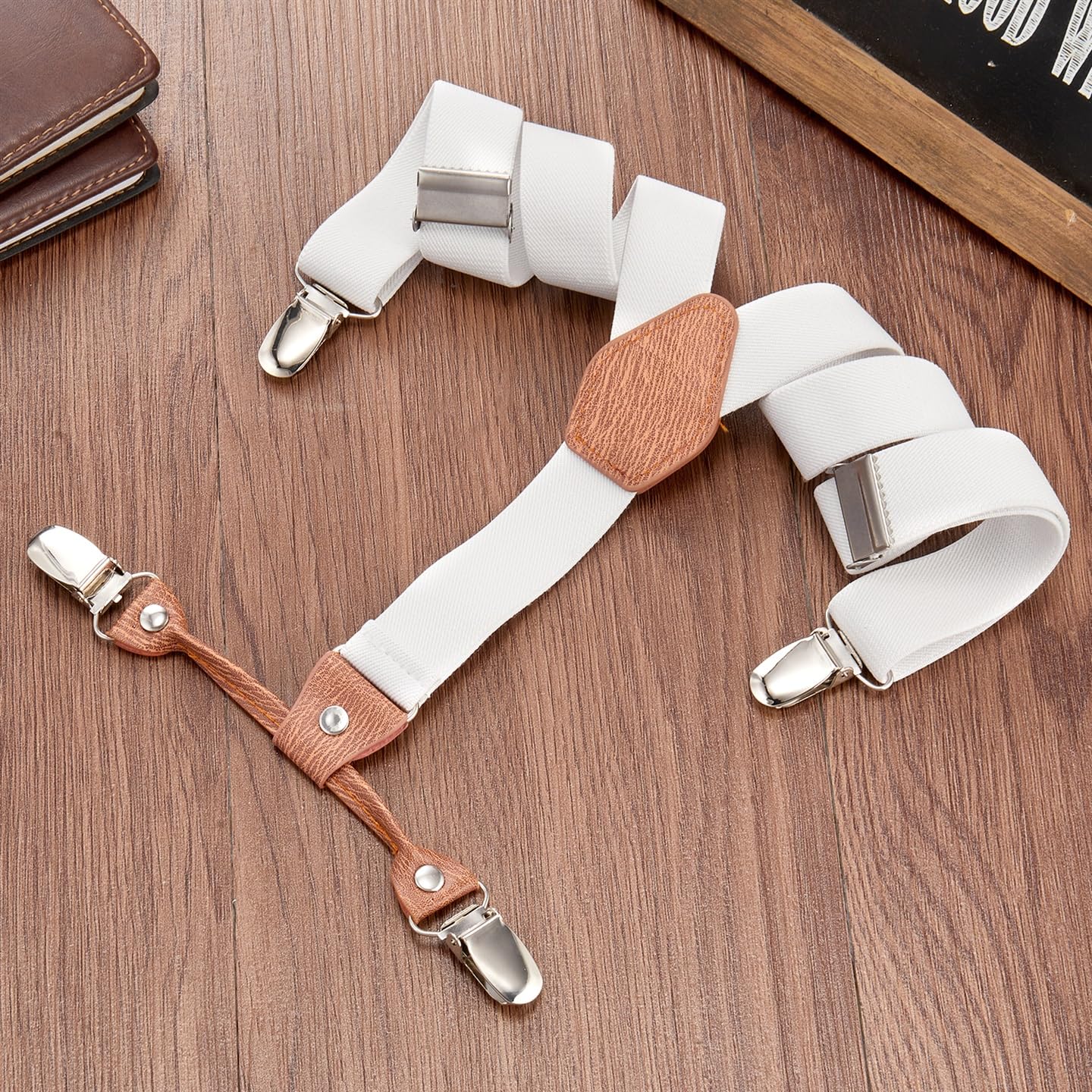 Buyless Fashion Adjustable Suspenders for Kids - 26" Elastic Straps 1" - Leather Y Shape Back - 5151 - White