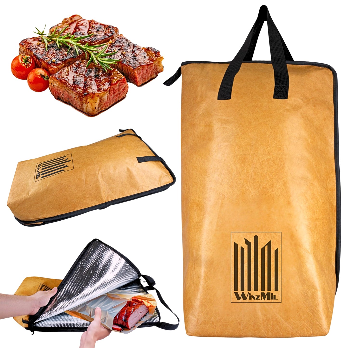 WinzMil BBQ Blanket for Resting Meat – Insulated Reusable Smoker Bag with Wide Mouth, Foldable Design & Handles Heavy-Duty – Perfect for Brisket, Pork, Turkey, Beef, Steak, Picnics & Camping (21in)
