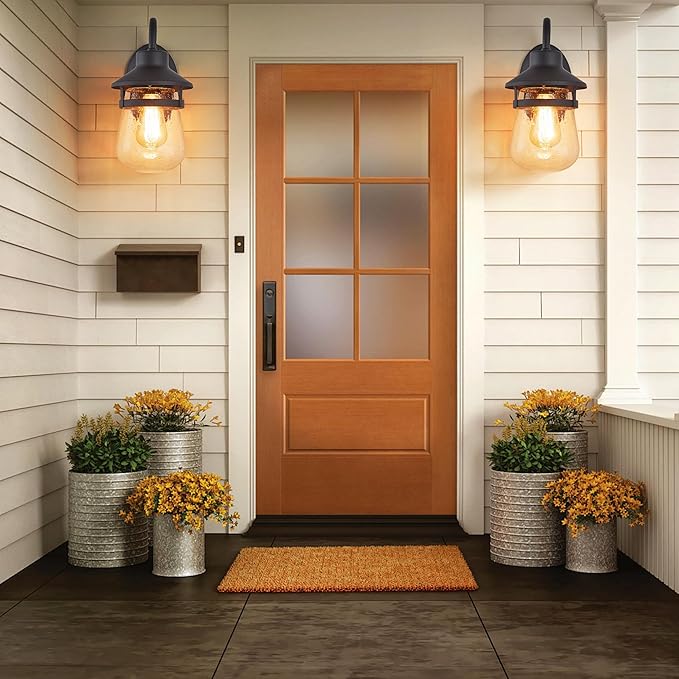 Outdoor Wall Sconce with Clear Seeded Glass Shade,Waterproof Exterior Fixture in Oil Rubbed Bronze Finish,Suit for Wet Locations,Easily Installed in Porch Patio Entryway,Doorway,Corridor