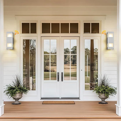 Outdoor Wall Lights, 2 Pack Dusk to Dawn Porch Light Waterproof, 13" Modern Outside Light Rectangular, Large Up Down Exterior Lighting Fixtures for Patio, Garage, Doorway, White