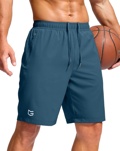 G Gradual Men's Athletic Running Shorts with Zipper Pockets Quick Dry 7"/ 5"/ 9" Workout Gym Shorts for Basketball Hiking(Dusty Blue,9XXXL)