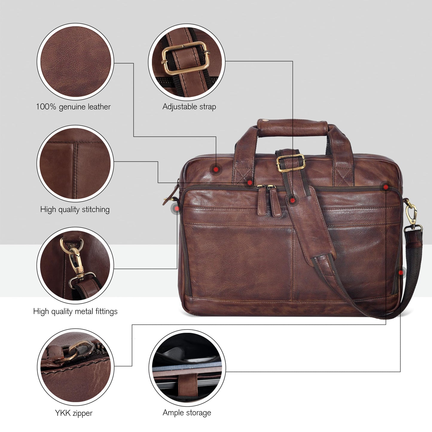 Oak Leathers Leather Messenger Bag for Men and Women - Laptop Briefcase Bag For College, Office, Adjustable Shoulder Strap (Brown Vintage New)