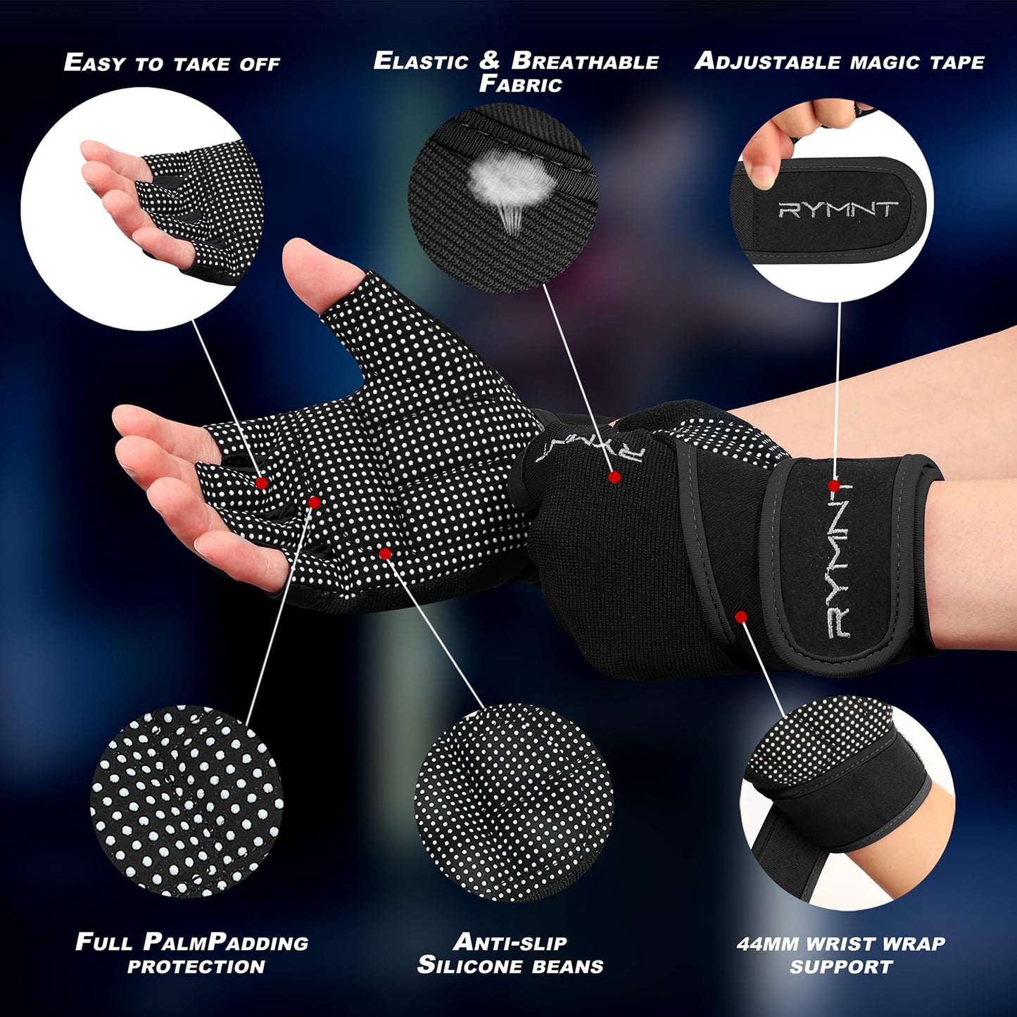 Workout Gloves with Wrist Wrap Support, Weight Lifting Gloves with Full Palm Protection & Extra Grip for Men Women Gym Exercise, Fitness, Weightlifting, Pull ups