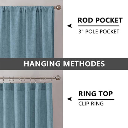 Tollpiz Linen Curtain Bedroom Rod Pocket Semi Sheer Curtains Burlap Light Filtering Thick Linen Drape for Living Room, 38 x 84 inches Long, Dusty Blue, Set of 2 Panels