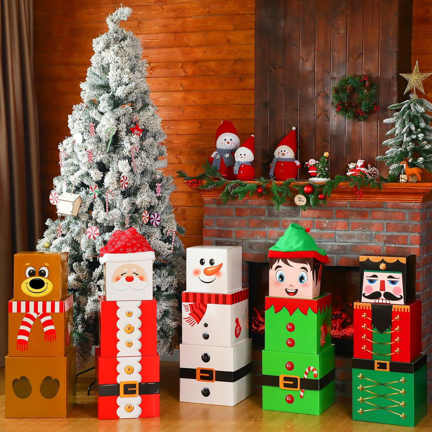 Marspark 4 Pieces Christmas Box Decoration Nesting Decorative Stackable Nesting Christmas Stacking Boxes(Santa)