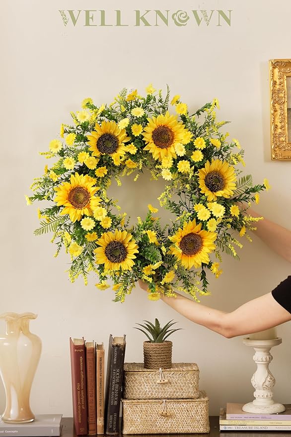 Well Known 21 Inch Sunflower Wreath for Front Door - Yellow Fall and Summer Decor - Handmade Silk Floral Arrangement for Home, Party, Festival, Wedding