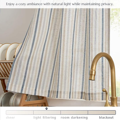 jinchan Colorful Striped Linen Kitchen Curtains 24 Inch Christmas Tier Curtains Farmhouse Modern Cafe Small Window Treatments Light Filtering Rod Pocket for Living Room Bathroom 2 Panels Multi Blue