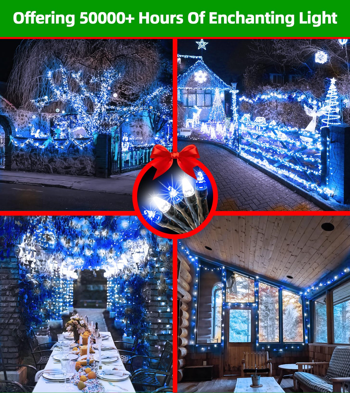 750 LED 240FT Christmas Lights Outdoor,12 Lighting Modes Christmas String Lights with Timer, Dimmable Blue Cool White LED StringLights Waterproof for Yard Wedding Party Holiday Decor Blue&CoolWhite