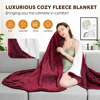 HYLEORY Heated Electric Blanket Queen 84"x90" Soft Fleece & Flannel with 5 Heating Levels & 10 Hours Timer Auto Shutt Off, ETL Certified, Washable，Heated Blanket for Body-Red