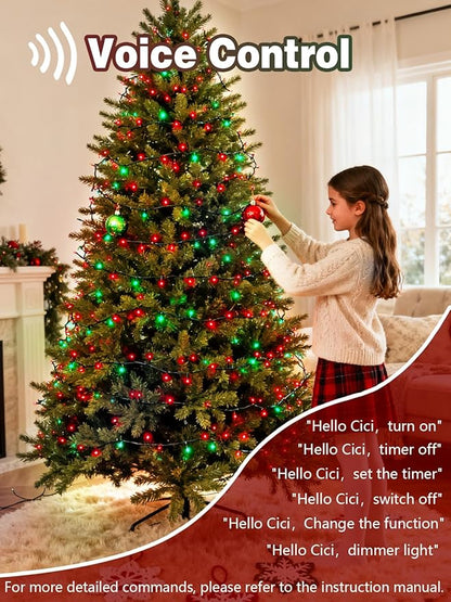 Voice Controlled Christmas Lights with Remote, 99 FT 300 LED String Lights Indoor Outdoor with 12 Modes 3 Timers, Dimmable Twinkle Light Plug in Waterproof for Xmas Tree Party Decor, Red and Green