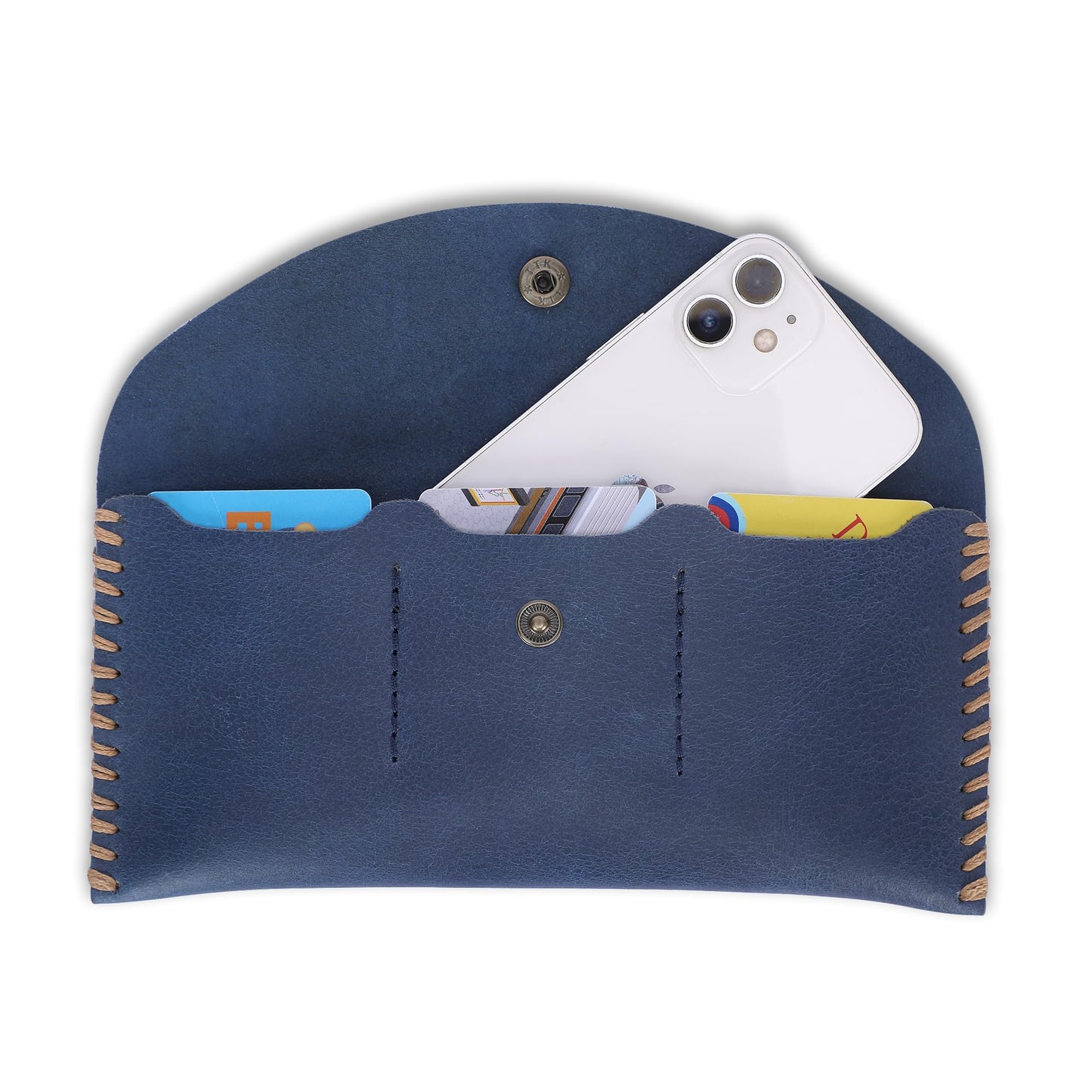 TheAntiq Navy Blue Leather Currency Pouch Money Bag with 3 Card Slots | Handmade Genuine Leather Currency Organizer For Men & Women | Dollar Bills Holder Bills Organizer