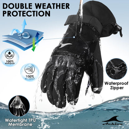 Achiou Ski Gloves,Winter Cold Weather Gloves for Men Women,Waterproof Touchscreen Snow Mittens