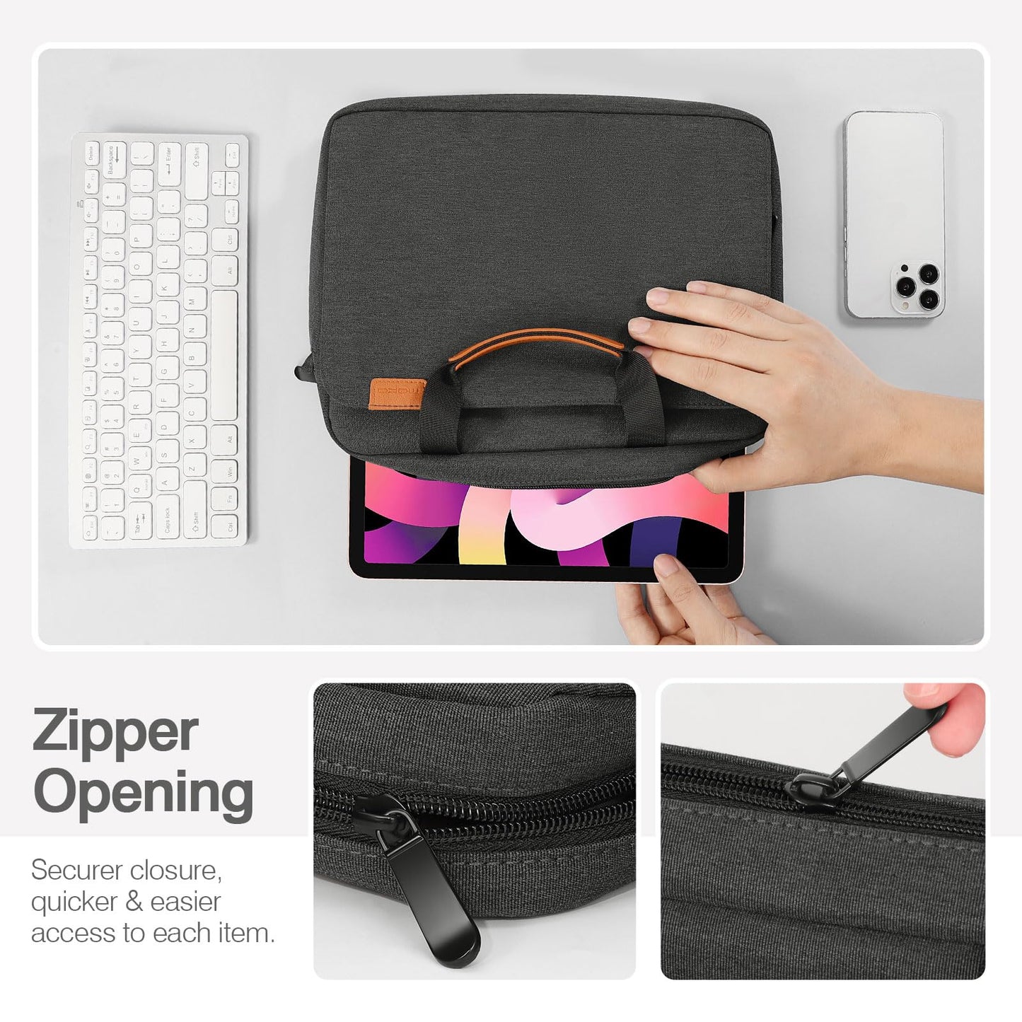 MoKo 9-11 Inch Tablet Sleeve Case, Protective Handle Shoulder Bag Fits New 11inch iPad Air M4 2026/Pro M5/M4, iPad A16 2025, 10th/Air 5/4th 10.9, iPad 9/8/7th 10.2, Tab S8/S9 11, Black & Gray