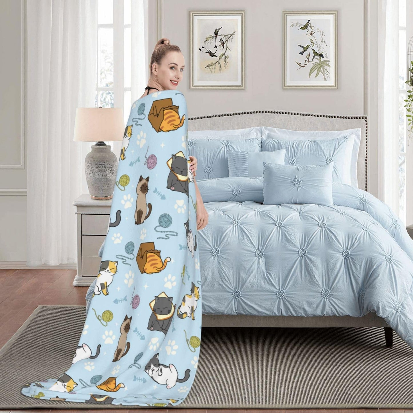 Soft Fluffy Cat Pattern Blanket, Cute Feline Design Cozy Throw Blanket for Adults Kids Pet,Lightweight Warm Plush Fleece Blanket for Couch Bed Sofa, for Cat Lovers 50"x40"
