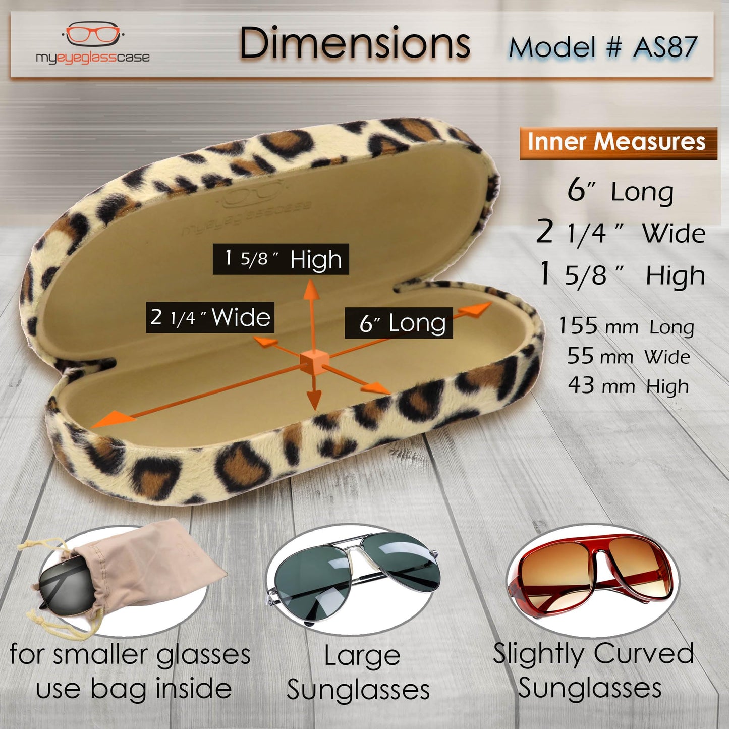 MyEyeglassCase - Premium Leopard Animal Print Hard Shell Sunglass Case with Microfiber Pouch & Cleaning Cloth - Glasses Case - Medium to Large Eyeglass Case for Men and Women (AS87 Leopard white)
