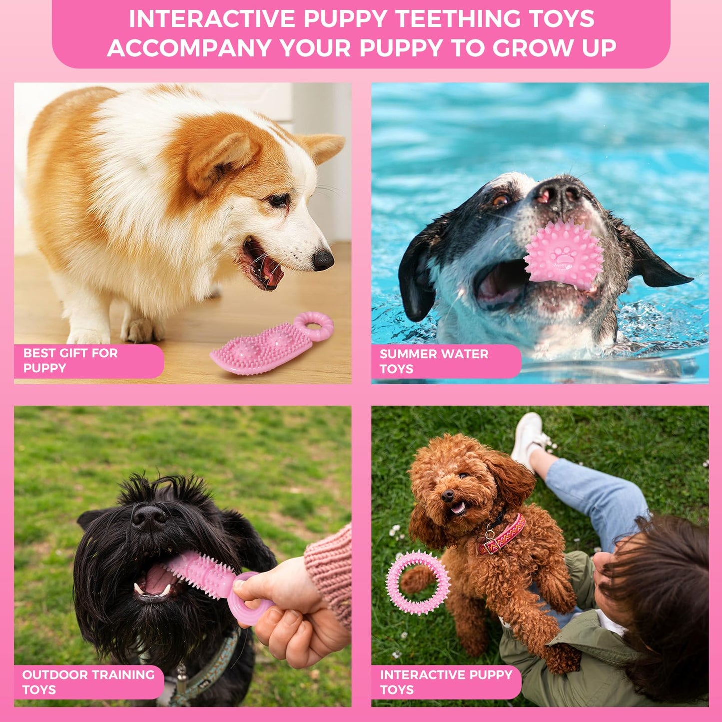 CGBD Puppy Toys, 9 Pack Puppy Chew Toys for Teething, Cute Pink Small Dog Toys, Teething Toys for Puppies, Soft Durable Interactive Dog Chew Toy for Small Dogs