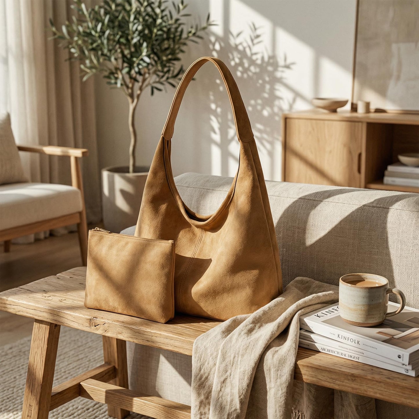 Casual Hobo Bag for Women Soft Shoulder Bags Slouchy Pu Leather Tote Purses for Work Travel