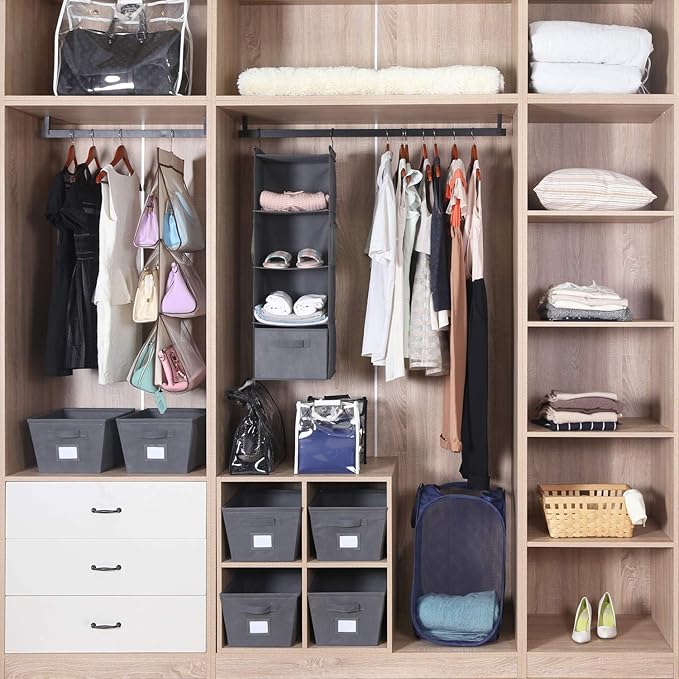 MAX Houser 4-Shelf Hanging Closet Organizer, Space Saver, Cloth Hanging Shelves