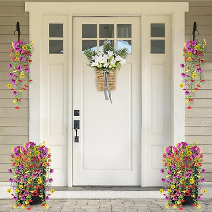 Artificial Fake Hanging Flowers Plants for Outdoor Spring Summer Decoration, 4pcs Faux Silk Realistic UV Sun Resistant Daisy for Outside Porch Patio Window Box Yard Home Decor (Colorful Mix)