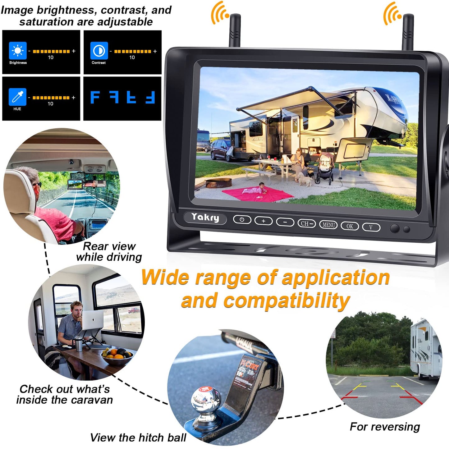 RV Backup Camera Wireless Plug and Play: Pre-Wired for Furrion System Recording Wide View Rear View Camera Clear Night Vision HD 1080P 7'' Touch Key Monitor for Trailer Camper Motorhome Yakry Y27-N