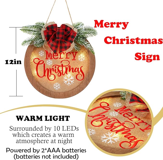 HOMCDALY Christmas Welcome Sign for Front Door, Winter Merry Christmas Wreath, Farmhouse Door Decoration Wooden Hanging Sign, Christmas Decoration (F-Xmas)