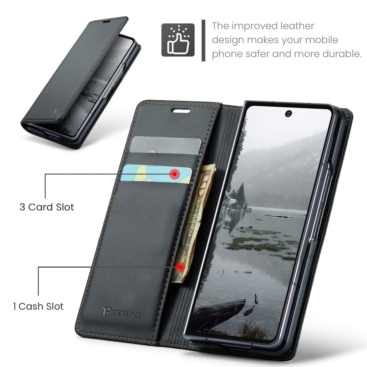 Tenifly for Samsung Galaxy Z Fold 7 Case Wallet with RFID Blocking Card Holder, PU Leather Kickstand Protective Flip Phone Cover Fit for Galaxy Fold 7 8.0", Black
