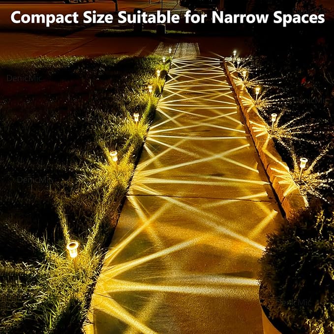 DenicMic Solar Lights Outdoor 10 Pack Waterproof 3000K Warm White LED Acrylic lamp Head Stainless Steel Stake for Landscape Lighting Path Walkway Sidewalk Backyard Patio Christmas Decor