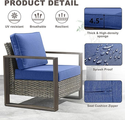 Rilyson Outdoor Wicker Patio Furniture Set - 5 Piece Patio Conversation Set with 2 Wicker Armrest Chairs,2 Rattan Ottoman and 1 Couch,Sturdy Frame,Thick Cushions,Deep Seating(Mixed Grey/Blue)