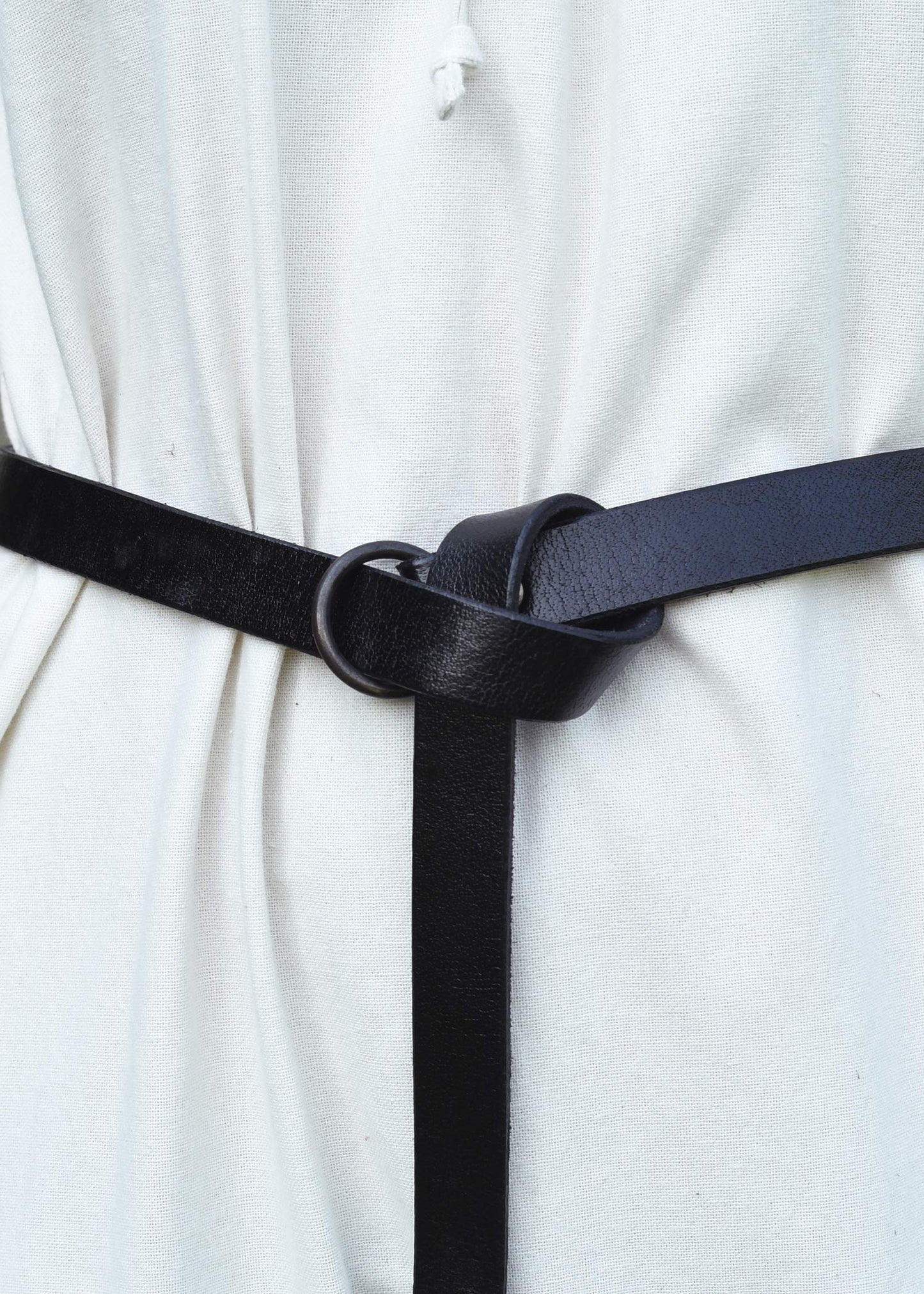 Battle-Merchant Medieval Leather Long Belt with Brass Ring – Long Viking Renaissance LARP Belt in (Black, 59)