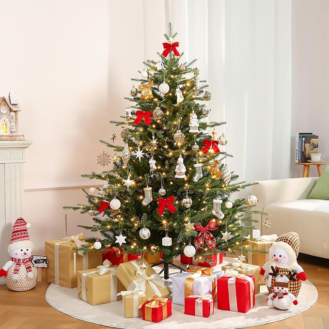 Alupssuc 112pcs Christmas Balls Ornaments Set, Shatterproof Plastic Baubles Christmas Penguin, Polar Bear for Xmas Tree Holiday Wedding Party Decorations with Hanging Strings, Gold and White