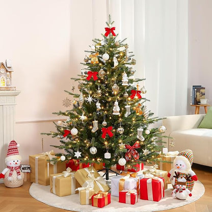 Alupssuc 112pcs Christmas Balls Ornaments Set, Shatterproof Plastic Baubles Christmas Penguin, Polar Bear for Xmas Tree Holiday Wedding Party Decorations with Hanging Strings, Gold and White