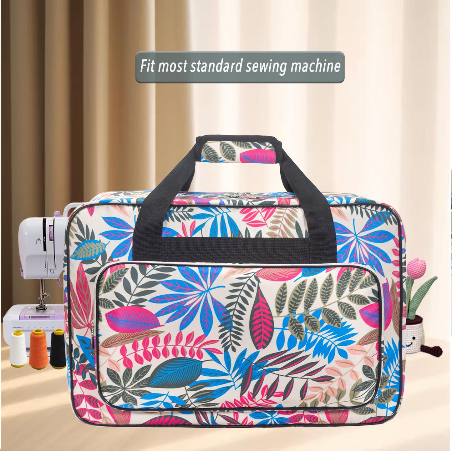 Haroranax Sewing Machine Carrying Case, Sewing Machine Carrying Case Tote Bag, Universal Tote Storage Bag with Pockets and Handles, Suitable for Most Standard Singer, Janome (Milk White)