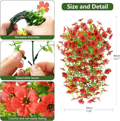Artificial Fake Hanging Flowers Plants for Outdoor Spring Decorations, 2PCS Faux Daisy Silk Flower Outside No Fade UV Resistant Realistic Home Decor for Porch Patio Window Box (ChujuDH-Red