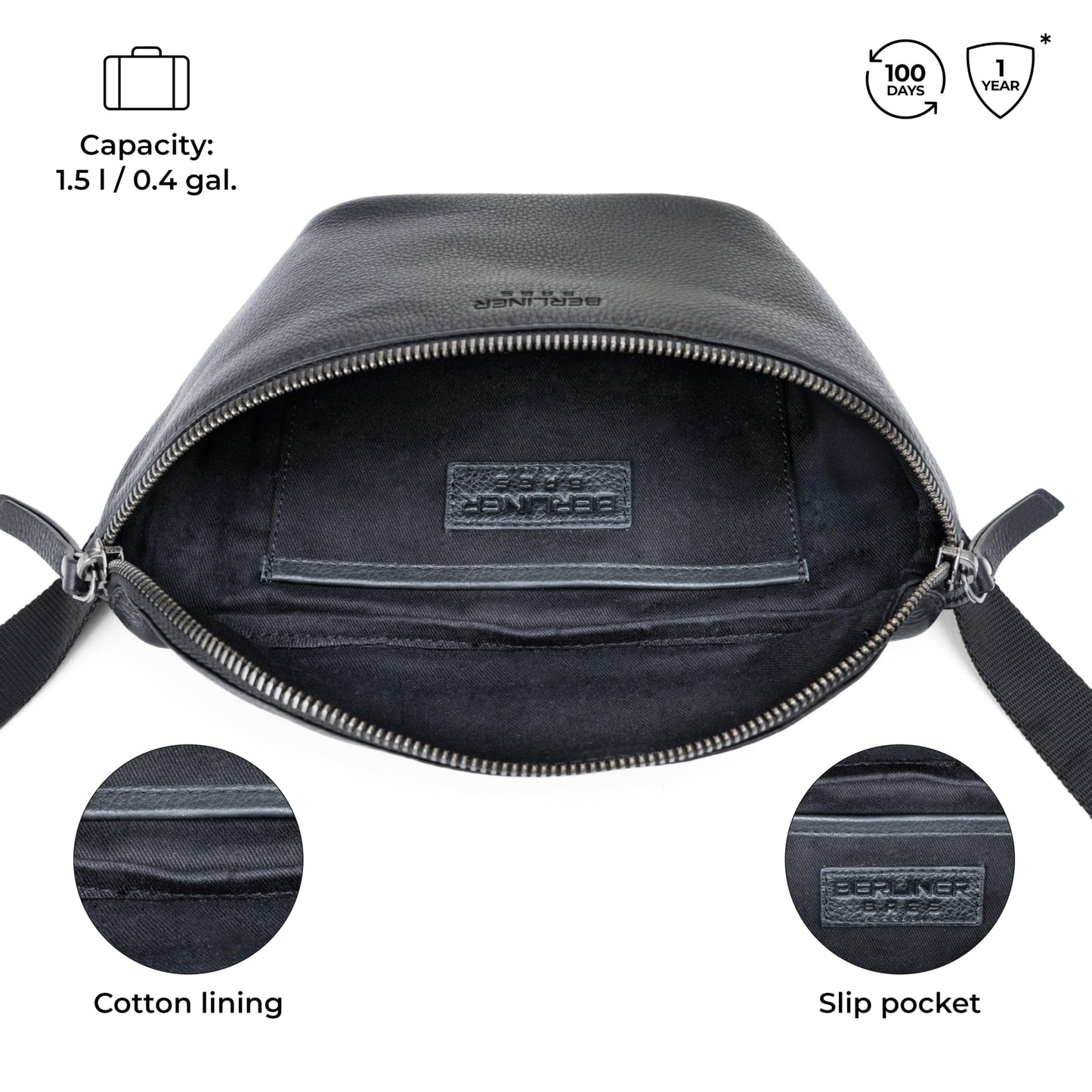 Berliner Bags Premium Genuine Leather Fanny Pack Noah, Belt Bag, Crossbody Sling Bag for Men and Women, Gift for Dad - Black