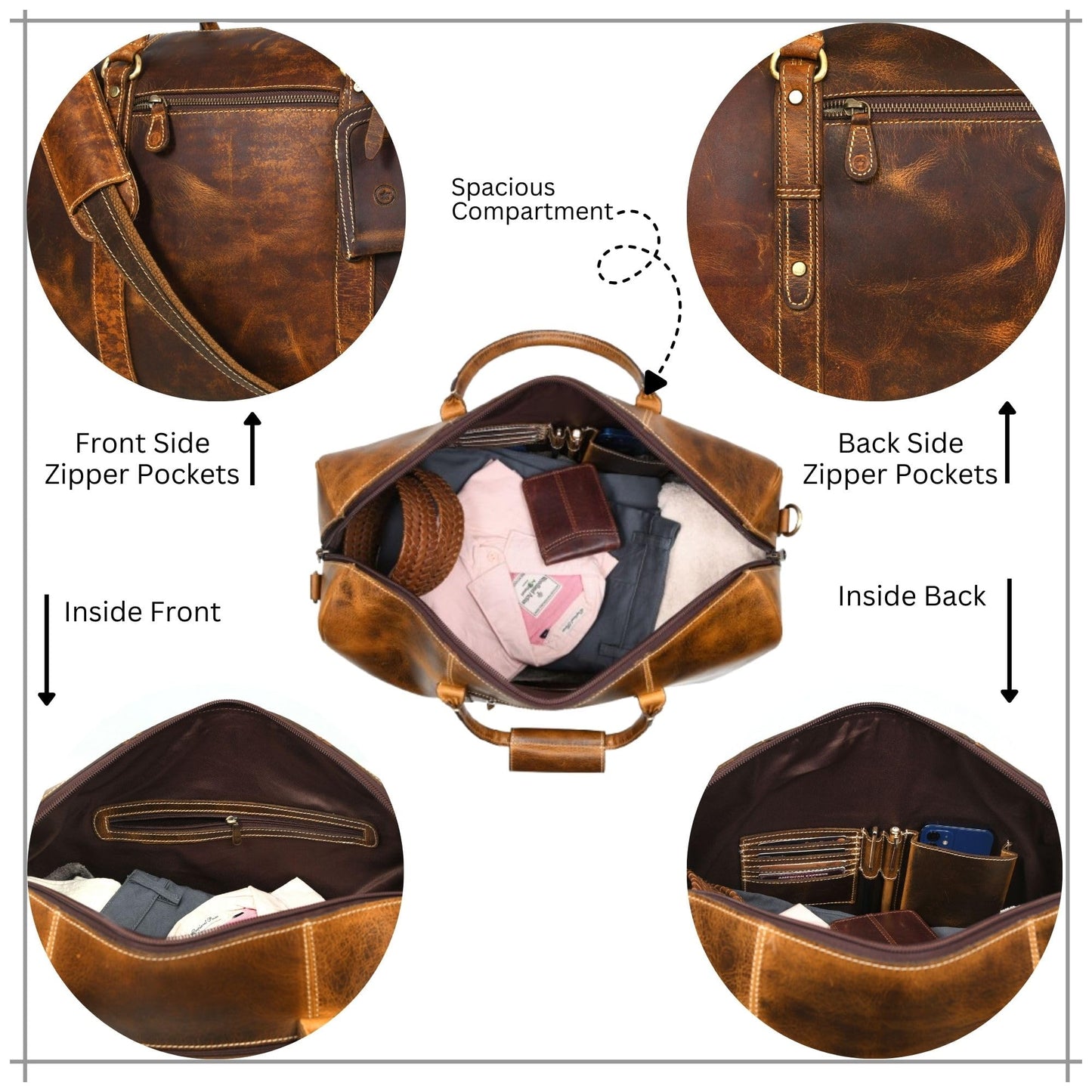 Aaron Leather Goods – Full Grain Leather Duffel Bags for Travel, Weekend, Overnight, and Sports Gym | Stylish Bags for Men and Women.