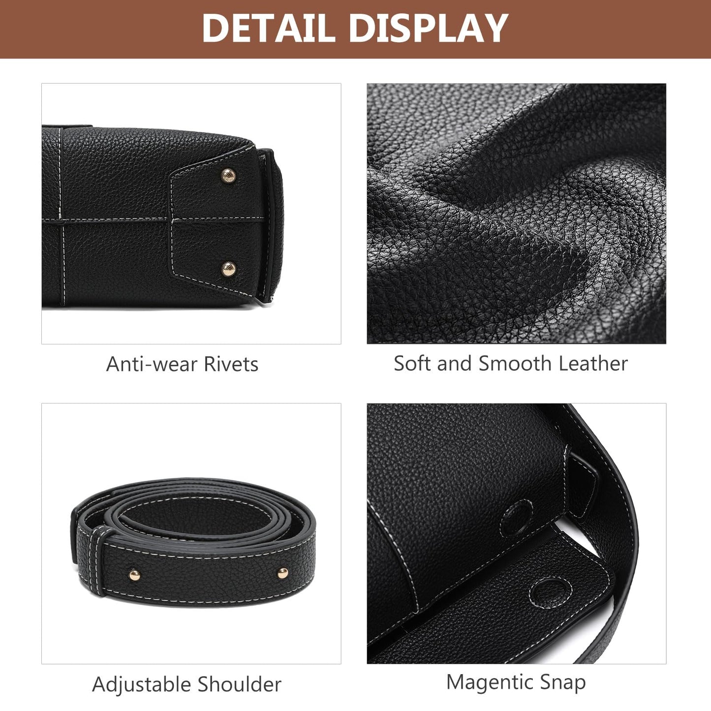 Goinsound Trendy Shoulder Purses Medium Black Handbags For Women Leather Crossbody Bag With Adjustable Strap
