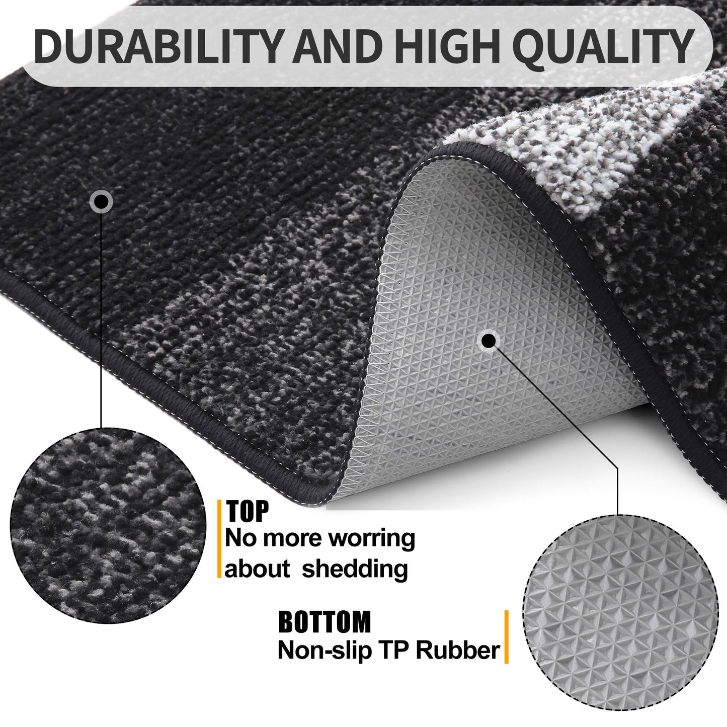 Kitinjoy Indoor Outdoor Door Mat, 36x24 Non-Slip Absorbent Dirt Trapper, Low-Profile Washable Inside Entrance Front Floor Mat, Sturdy Soft Entry Doormats for Entryway, Black