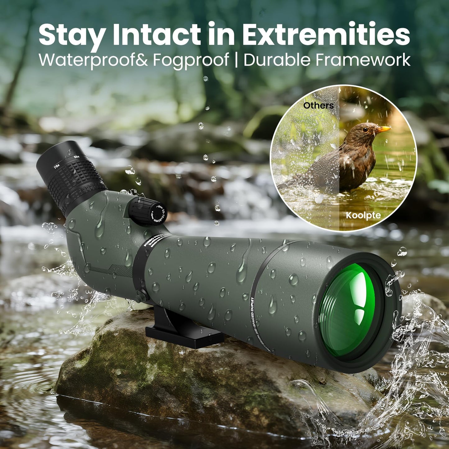 Koolpte 25-75x85 ED Spotting Scope for Target Shooting, Green