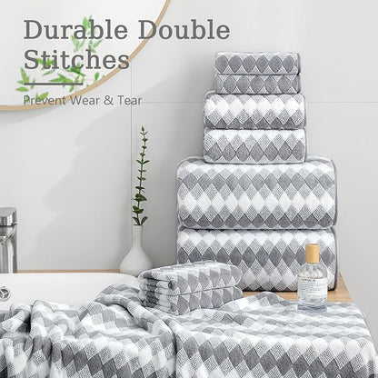 Bath Towel Set Gray 4Pack-35x70 Towel, 600GSM Ultra Soft Microfibers Bathroom